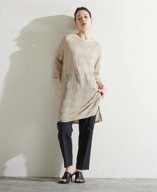 【SALE／70%OFF】Liesse 透かし編みニットチュニック リエス トップス ニット ブラック ベージュ【送料無料】