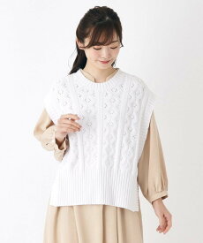 LAURA ASHLEY 【洗える/メッシュ編み】ニットベスト ローラ アシュレイ トップス ベスト・ジレ ホワイト ベージュ ブルー【送料無料】