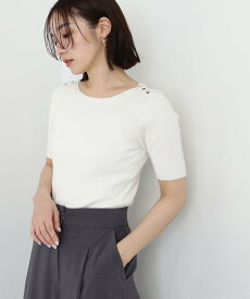 NATURAL BEAUTY BASIC ベーシックリブニットシリーズ ショルダーボタン ナチュラルビューティベーシック トップス ニット ホワイト ブルー【送料無料】