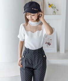 【SALE／66%OFF】clear 胸元シアー半袖パフスリーブトップス≪2024SS新作≫ クリア トップス ニット グレー ホワイト ブラック