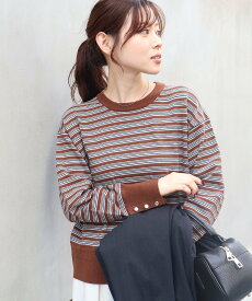 【SALE／40%OFF】le.coeur blanc スリーブボタンクループルオーバー ルクールブラン トップス ニット ベージュ ブラウン ブラック グリーン ワインレッド【送料無料】