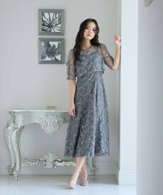 PourVous トップス付き花柄刺繍ドレス 結婚式 パーティードレス オケージョン プールヴー ワンピース・ドレス ドレス ブラウン グリーン ベージュ グレー ブルー【送料無料】