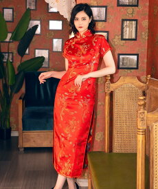 Brightlele 「 チャイナ服 」 丈が選べる チャイナドレス ハロウィン コスプレ チャイナ 仮装 ブライトララ ワンピース・ドレス ドレス ネイビー ブラック レッド ゴールド