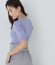 NATURAL BEAUTY BASIC ベーシックリブニットシリーズ モックネック ナチュラルビューティベーシック トップス ニット ブルー ホワイト【送料無料】