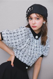 【SALE／10%OFF】rienda 2WAYビジューツイードパターンKnit CDTOP リエンダ トップス ニット ブラック ブルー【送料無料】