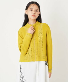 【SALE／30%OFF】HIROKO BIS（小さいサイズ） 【小さいサイズ】アイレットニットカーディガン メゾンドゥサンク トップス カーディガン イエロー グリーン ブルー【送料無料】