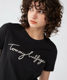 TOMMY HILFIGER (W)TOMMY HILFIGER(トミーヒルフィガー) ロゴクルーネックTシャツ トミーヒルフィガー トップス カットソー・Tシャツ ネイビー ブラック ホワイト【送料無料】