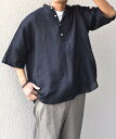 SHIPS any SHIPS any: ピュアリネン バンド スキッパー ハーフスリーブ プルオーバー シャツ 25SS◇ シップス トップス シャツ・ブラウス ブラック オレンジ ブルー グレー【送料無料】