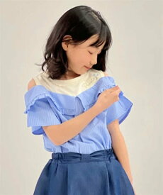 【SALE／40%OFF】axes femme kids 柄切替レイヤード風トップス アクシーズファム トップス シャツ・ブラウス ブルー グレー
