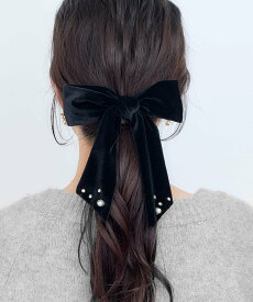 Heartdance 【EC限定】パールビジューベロアリボンバレッタ ハートダンス ヘアアクセサリー バレッタ・ヘアクリップ・ヘアピン ブラック ブルー
