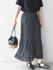 【SALE／30%OFF】SHIPS WOMEN ne Quittez pas:＜洗濯機可能＞ドットスカート◇ シップス スカート ロング・マキシスカート ブラック グレー【送料無料】