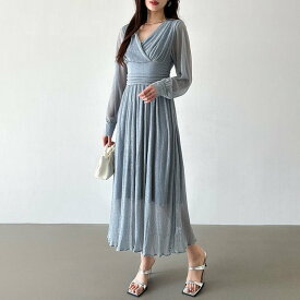 【SALE／25%OFF】COCOMOMO パーティードレス カシュクールワンピース 長袖ノースリーブ選べるタイプ ココモモ ワンピース・ドレス ドレス ブルー ブラック ベージュ ピンク ネイビー グレー ブラウン カーキグリーン【送料無料】