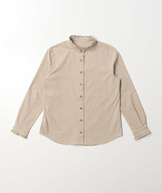 Mademoiselle NON NON コットンストレッチダンガリー スタンドカラー共地フリル付き長袖ブラウス マドモアゼルノンノン トップス シャツ・ブラウス グレー ベージュ ブルー【送料無料】