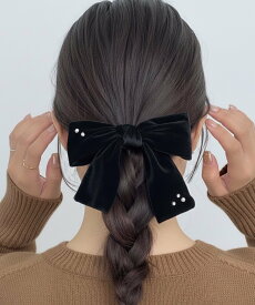 Heartdance 【EC限定】パール*ラインストーンベロアリボンフックポニー ハートダンス ヘアアクセサリー その他のヘアアクセサリー ブラック ブルー