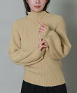 バルーンスリーブボトルネックリブニット