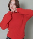 バルーンスリーブボトルネックリブニット