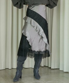 PRANK PROJECT サテンラッフルスカート/Satin Ruffle Skirt プランク プロジェクト スカート ミディアムスカート グレー ホワイト【送料無料】