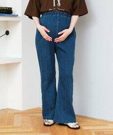 LEPSIM 【産前・産後対応】マタニティ/ピンタックデニムフレア2 レプシィム マタニティウェア・ベビー用品 マタニティパンツ・スカート ブルー ブラック【送料無料】
