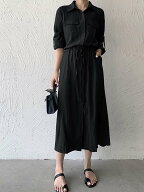 Doux Belle ロングワンピース シャツワンピース 長袖 ドゥー・ベル ワンピース・ドレス チュニック グレ…