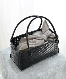 utatane utatane 竹かごバッグ+日本製注染生地あずま袋セット 黒飴色 楊柳 ウタタネ 着物・浴衣・和装小物 和装小物 ホワイト グレー【送料無料】