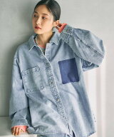 LEPSIM 刺繍BIGデニムシャツ レプシィム トップス シャツ・ブラウス ブルー ホワイト カーキグリーン ベ…