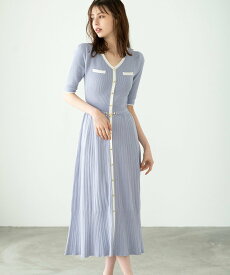 【SALE／10%OFF】MISCH MASCH 【2024春夏新作】バイカラー配色Aラインニットワンピース/MM427403 ミッシュマッシュ ワンピース・ドレス ワンピース ブルー ベージュ ブラック【送料無料】