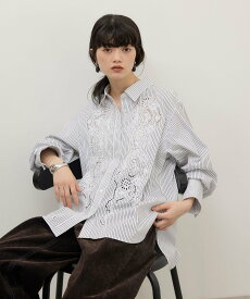 【SALE／15%OFF】ADAM ET ROPE' FEMME 【WEB限定】ストライプ&ソリッド エンブロイダリーシャツ アダムエロペ トップス シャツ・ブラウス ブルー ホワイト【送料無料】