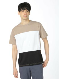 m.f.editorial 裏メッシュ ボーダー切替 クルーネック半袖Tシャツ タカキュー トップス カットソー・Tシャツ ベージュ ブラック