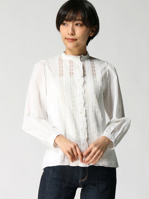 La Marine Francaise コットンボイル レースフリルカラーブラウス