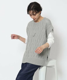 【SALE／30%OFF】SHOO・LA・RUE 【2点セット】リーフ編み柄ベスト+ロンT シューラルー トップス アンサンブル グレー イエロー ブラウン ブルー