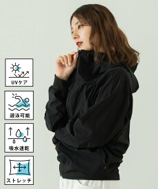 DEVICE+ DEVICE+ ラッシュガード ZIP パーカー 水陸両用 日焼け防止 トップス レディース デバイス 水着・スイムグッズ ラッシュガード ブラック グレー【送料無料】