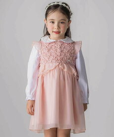 【SALE／50%OFF】SLAP SLIP ふわふわオーガンジーフリルリボンペプラムドレス風ジャンパースカート(90~130cm) ベベ オンライン ストア ワンピース・ドレス ジャンパースカート ネイビー ピンク