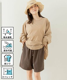 DEVICE+ DEVICE+ ラッシュガード ハーフパンツ 水陸両用 日焼け防止 レディース デバイス 水着・スイムグッズ ラッシュガード ブラウン ベージュ