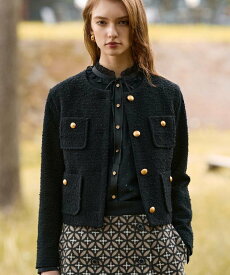 【SALE／5%OFF】DRESSTERIOR 【セットアップ可】ツイード ノーカラージャケット ドレステリア ジャケット・アウター ノーカラージャケット ブラック【送料無料】