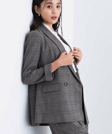 INDIVI 【洗える/オンオフ】チェック柄ダブルジャケット インディヴィ ジャケット・アウター テーラードジャケット・ブレザー ブラック【送料無料】