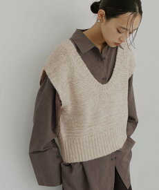 【SALE／40%OFF】hellam ミックスVネックニットベスト へラム トップス ベスト・ジレ グレー ブラウン ホワイト