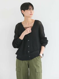 AMERICAN HOLIC 2WAYメッシュ編みニットカーディガン/レイヤード/透け感/羽織り/夏/春/24SS アメリカン ホリック トップス カーディガン ブラック ホワイト ブルー