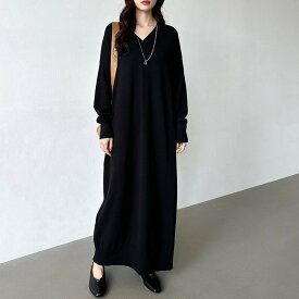 【SALE／25%OFF】COCOMOMO 選べる2丈 Vネック ワンピース ロング丈 マキシ丈 ニットワンピース 長袖 ココモモ ワンピース・ドレス ワンピース グレー ワインレッド レッド ホワイト ブラック ベージュ【送料無料】