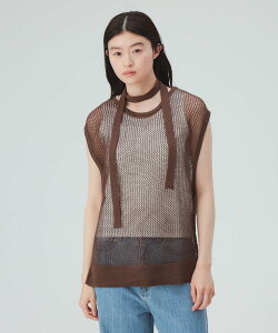 BEAMS HEART WOMEN �`���[�J�[�t�� ���b�V�� �x�X�g(�Z�b�g�A�C�e���E�ڐG�⊴) 26SS �t�F�X 2�_�Z�b�g �r�[���X �n�[�g �g�b�v�X �j�b�g �u���E�� �u���b�N�y���������z