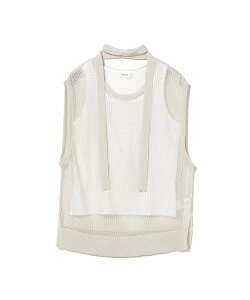 BEAMS HEART WOMEN �`���[�J�[�t�� ���b�V�� �x�X�g(�Z�b�g�A�C�e���E�ڐG�⊴) 26SS �t�F�X 2�_�Z�b�g �r�[���X �n�[�g �g�b�v�X �j�b�g �u���E�� �u���b�N �x�[�W���y���������z