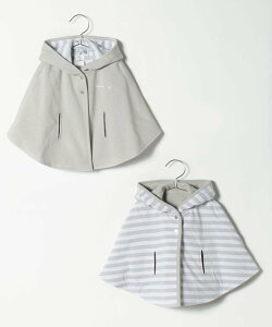agnes b. ENFANT ベビー ロゴ ボーダー コットン リバーシブルケープ アニエスベー ジャケット・アウター その他のジャケット・アウター グレー【送料無料】