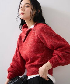 【SALE／50%OFF】VIS フロントジップニットプルオーバー/イージーケア ビス トップス ニット ホワイト レッド グレー