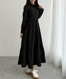 【SALE／16%OFF】JUNOAH CENEA サイドレースアップヘムフレアシャツワンピース ジュノア ワンピース・ドレス シャツワンピース ブラック ブルー ホワイト【送料無料】