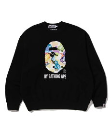 A BATHING APE ART CAMO BY BATHING APE RELAXED FIT CREWNECK SWEATSHIRT ア ベイシング エイプ トップス スウェット・トレーナー ブラック ホワイト【送料無料】