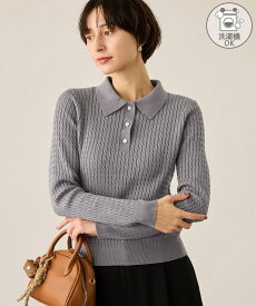 【SALE／30%OFF】ROPE' PICNIC ポロカラーミニケーブルニット/イージーケア ロペピクニック トップス ニット グレー ネイビー