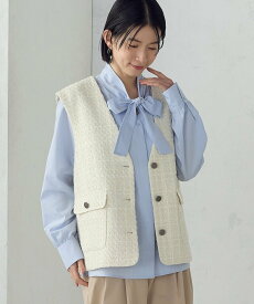 【SALE／10%OFF】COMME CA ISM ファンシーツイード ジレ コムサイズム トップス ベスト・ジレ ネイビー ホワイト【送料無料】