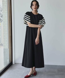 ELFRANK ボーダー フリルスリーブ ニット ロング ワンピース ガール ワンピース・ドレス ワンピース ブラック【送料無料】