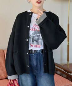 FREAK'S STORE 裏配色 スナップ ニット カーディガン【限定展開】 25AW フリークスストア トップス カーディガン グリーン オレンジ ブラック ピンク ブルー ベージュ【送料無料】