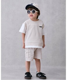 【SALE／10%OFF】petit main 【接触冷感】ドッキングカットセットアップ ナルミヤオンライン トップス アンサンブル ブルー グリーン ベージュ