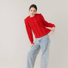 【SALE／50%OFF】Audie a Muses フリルレースラインニットプルオーバー ローズティアラ トップス ニット ブラック ホワイト レッド【送料無料】